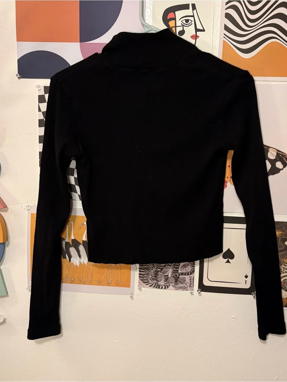 John Galt Black Ribbed Half‑Zip Long Sleeve Top